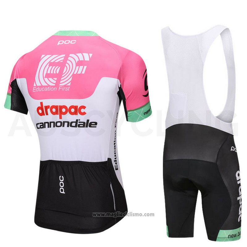 2018 Abbigliamento Ciclismo Cannondale Drapac Bianco e Rosa Manica Corta e Salopette